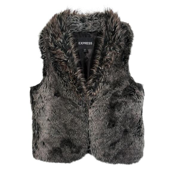 Y2K Express Faux Fur Vest Women's Small Gray Black Lined Mob Wife Italian Glam - Picture 1 of 11